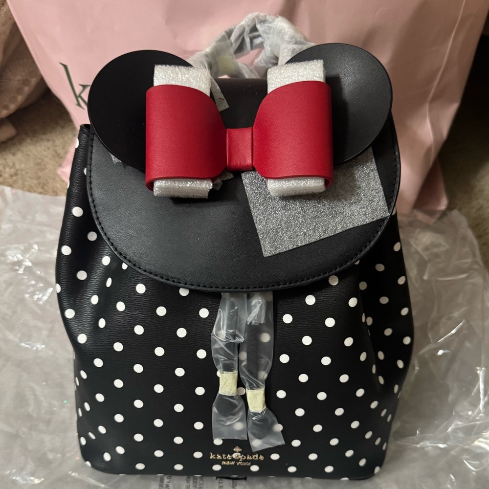 BNWT Kate Spade Polka Dot Minnie Mouse Backpack Purse with Red Bow